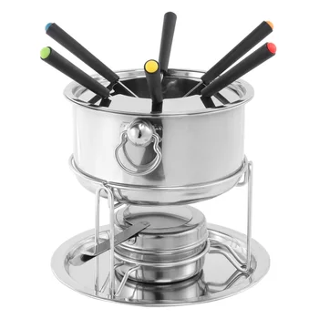 

1Pc Stainless Steel Chocolate Hot Pot Kit Ice Cream Hot Pot with 6Pc Cutlery (Silver)
