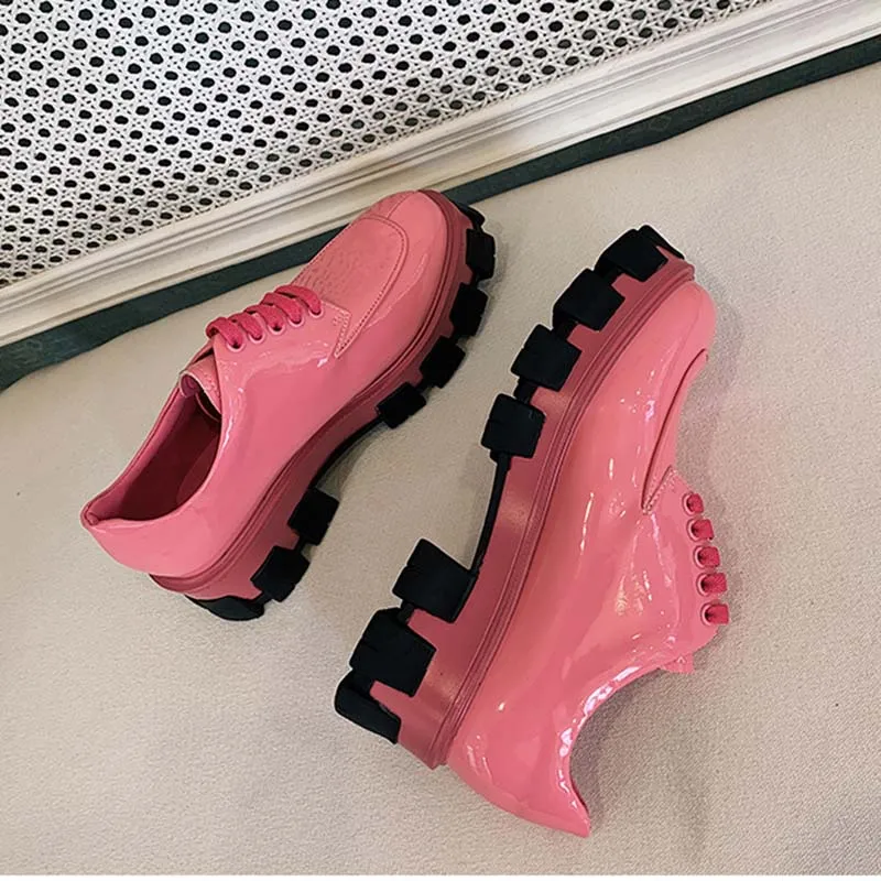 GCYFWJ/лоферы в британском стиле; женская обувь с круглым носком на шнуровке; цвет красный, зеленый; черная кожаная обувь на толстой подошве; женская модная повседневная обувь
