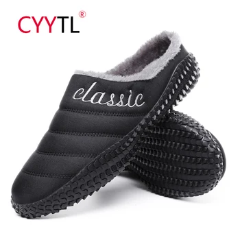 

CYYTL Winter Warm Cotton Slippers Casual Plus Size Velvet Men's Indoor Home Slides Fur Couple Shoes Non-Slip домашние тапочки
