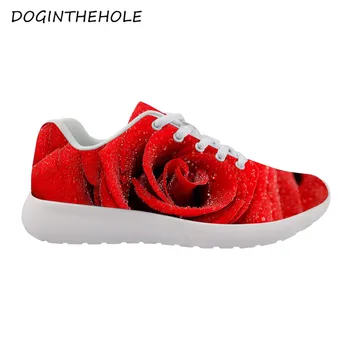 

3D Red Flower Rose Pattern Woman Sneakers 2020 Spring/Autumn Ladies New Vulcanized Shoes Breathable Chunky Sneakers Non-slip