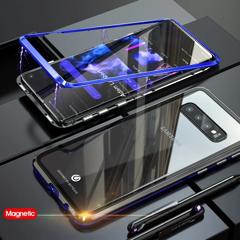 Роскошный Магнитный чехол для samsung S10 Plus S10E S9 S8 Plus Note 9, металлический бампер на магнитах, стеклянный чехол для samsung S10Plus, чехол Note9