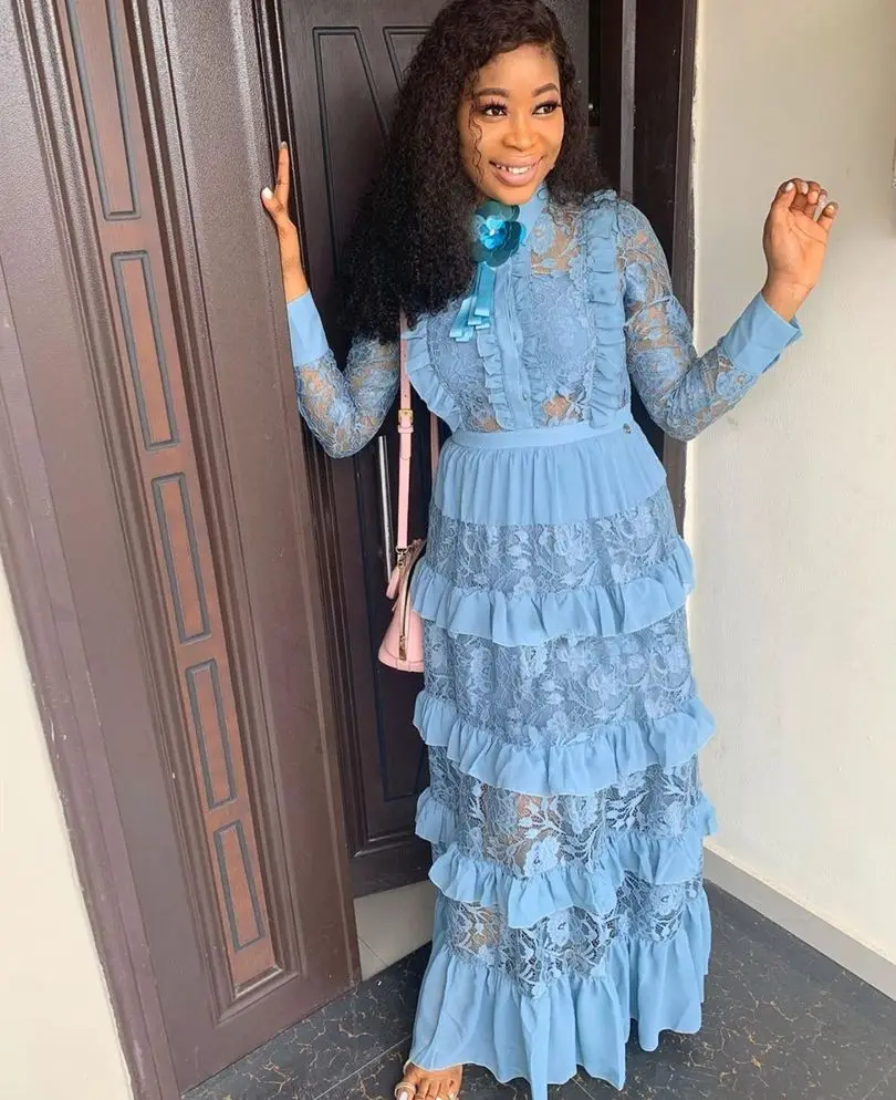 

African Dresses for Women Dashiki Classic African Clothes Big Size Fashion Lace Fungus Edge Stitching Long Africa Dress Growns