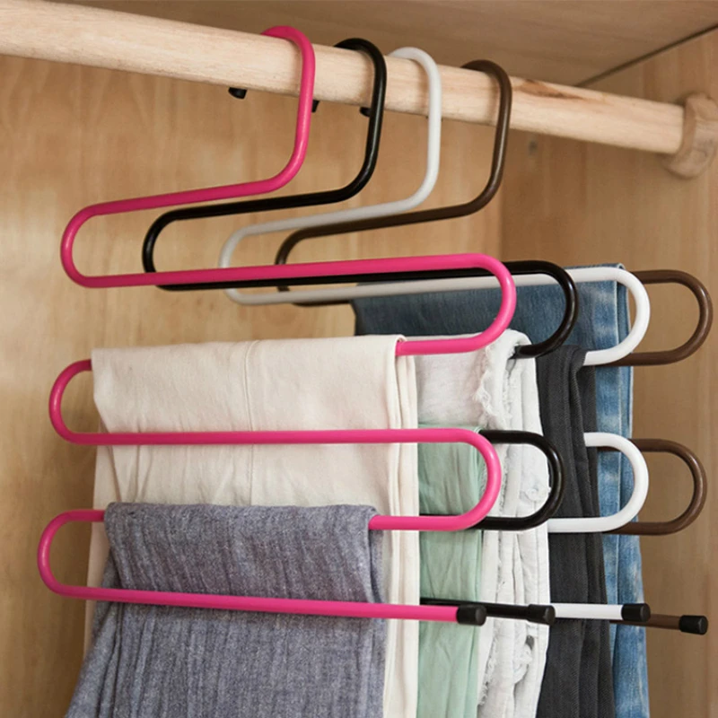 Clothes Hanger 5 layers S Shape Iron Wardrobe Storage Hangers Pants Trousers Hanger Multi-Layers Clothing Storage Rack Closet Space Saver Rack clothes rack pants rack storage hanger
