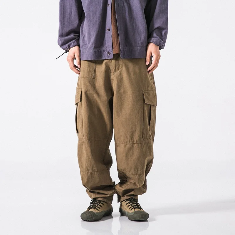 

Wu Navigation Japanese-style Retro Bib Overall Men's Popular Brand Harajuku BF Style Multi-pockets Straight-Cut Casual Pants Car
