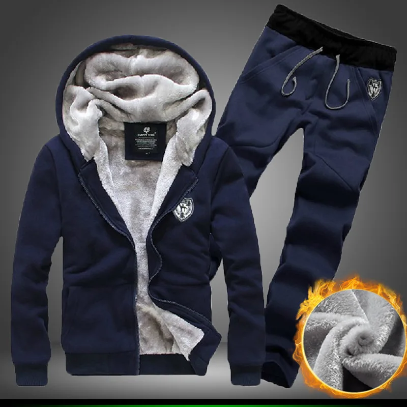 

Winter Large Size Brushed And Thick Korean-style Hooded Small Icon Set Slim Fit Hoodie Coat Set