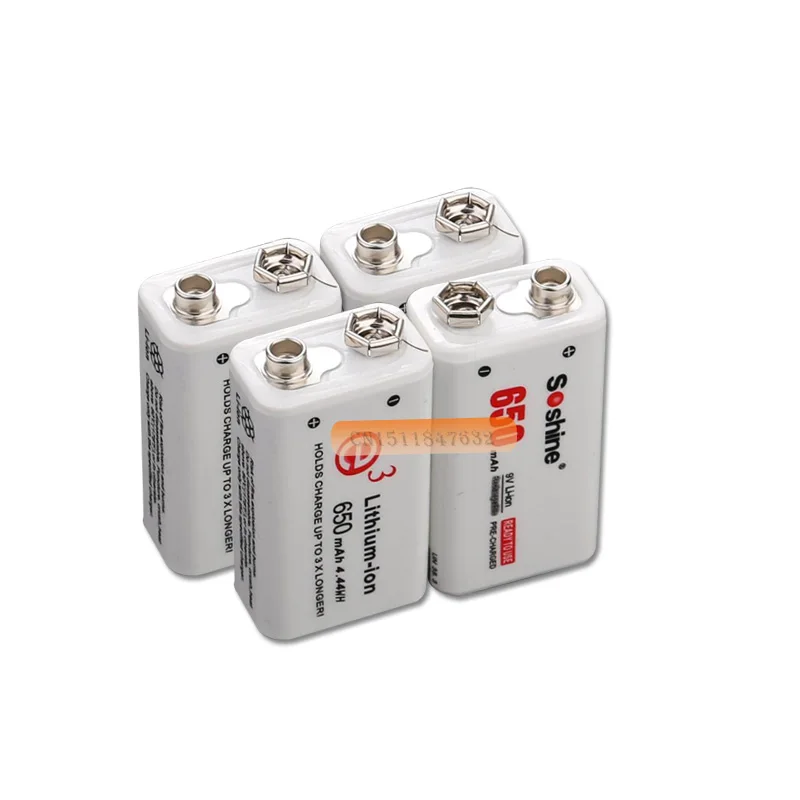 2 шт./компл. Soshine 9V 6F22 650 мА/ч, литий-ионный аккумулятор Перезаряжаемые Батарея+ 9V смарт Зарядное устройство с Светодиодный индикатор
