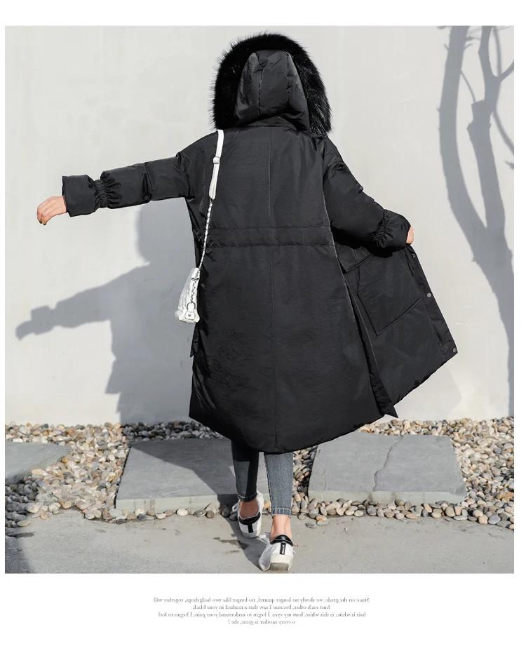 Mid-length Winter New Style down Coat Waist Hugging INS over-the-Knee down Feather Cotton-padded Jacket Coat Fashion