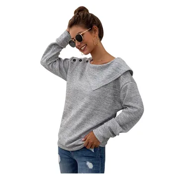 

Fashion Knitting Jumper Women Autumn Winter Long Sleeve Warm Sweater Lady Casual Pullovers Solid Color Buttons Gray Sweater Tops