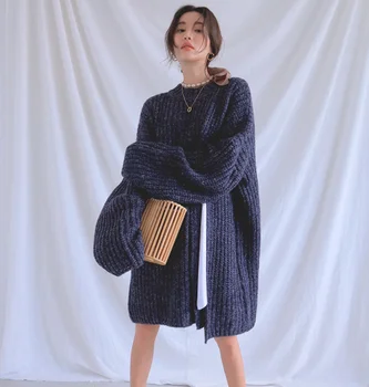 

2019 Korean lazy style pullover knit slit straight sweater