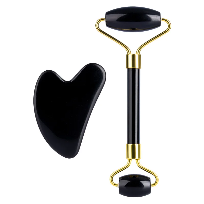 

2pcs Obsidian Natural Jade Roller Face Massager Gua Sha Scraper Set Jade Stone Facial Massage Gouache Face Lift Tools Skin Care