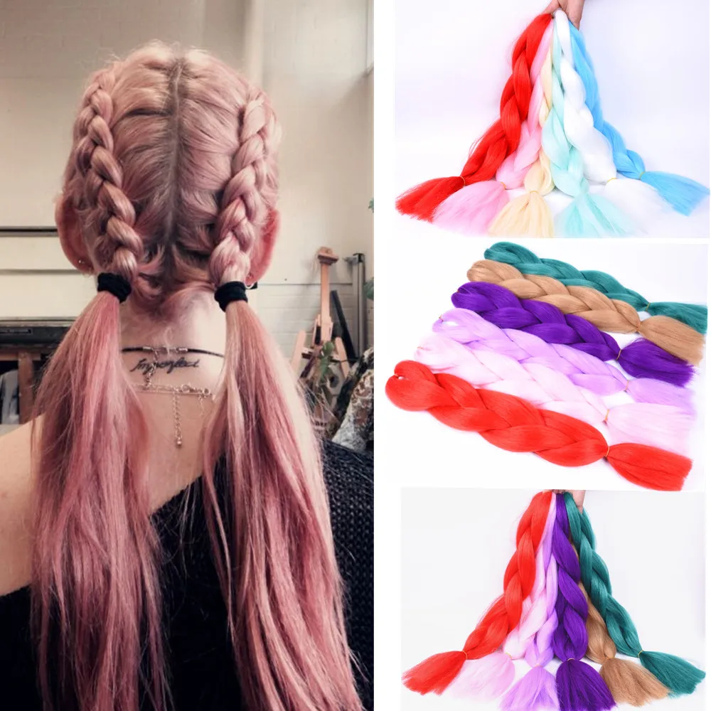 Best Seller Braiding-Box Crochet Jambo Kanekalon Pink Long Ombre Synthetic Black for Woman 24- 531y0BME9Gy