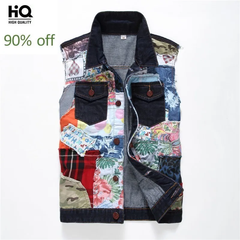 

Chaleco Hombre Summer 2020 New Fashion Sleeveless Punk Style Slim Fit Mens Denim Vests Casual Patchwork Personalized Waistcoat