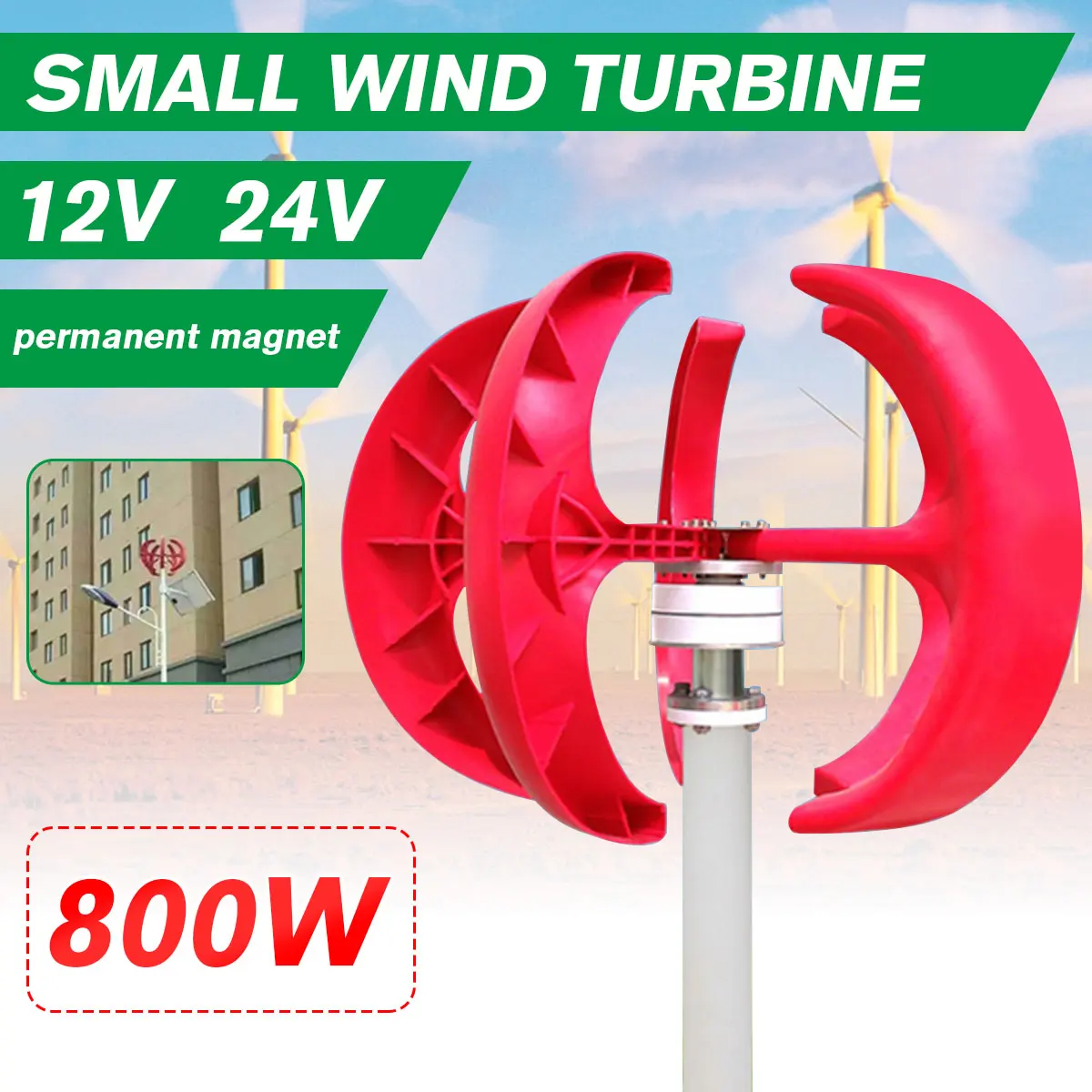 

New Max 800W AC 12V/24V Wind Turbinen Generator Lantern 5 Motor Kit Vertical 3 Phase For Home Streetlight Use