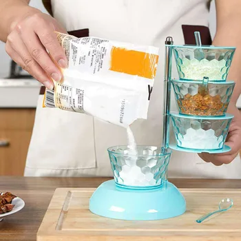 

Mutifunctional Standing Rotating Condiments Box 5-layer Vertical Transparent Spice Jar with Spoon Kitchen Supplies @LS