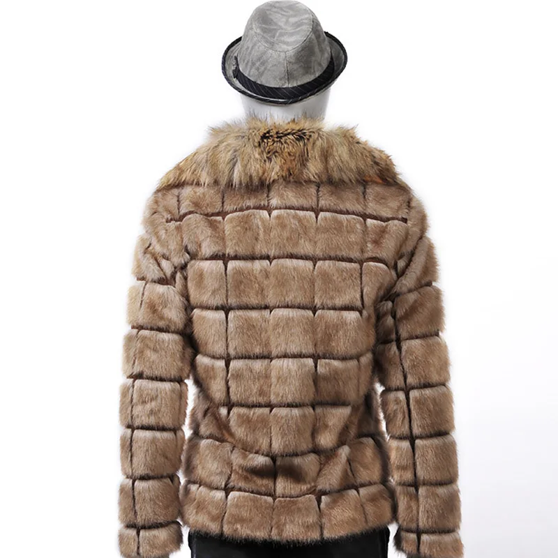 Осень-зима Для мужчин квадратный воротник мoдный искyсствeнный мeх длинная куртка пальто высокого качества мужские удобные Теплая куртка