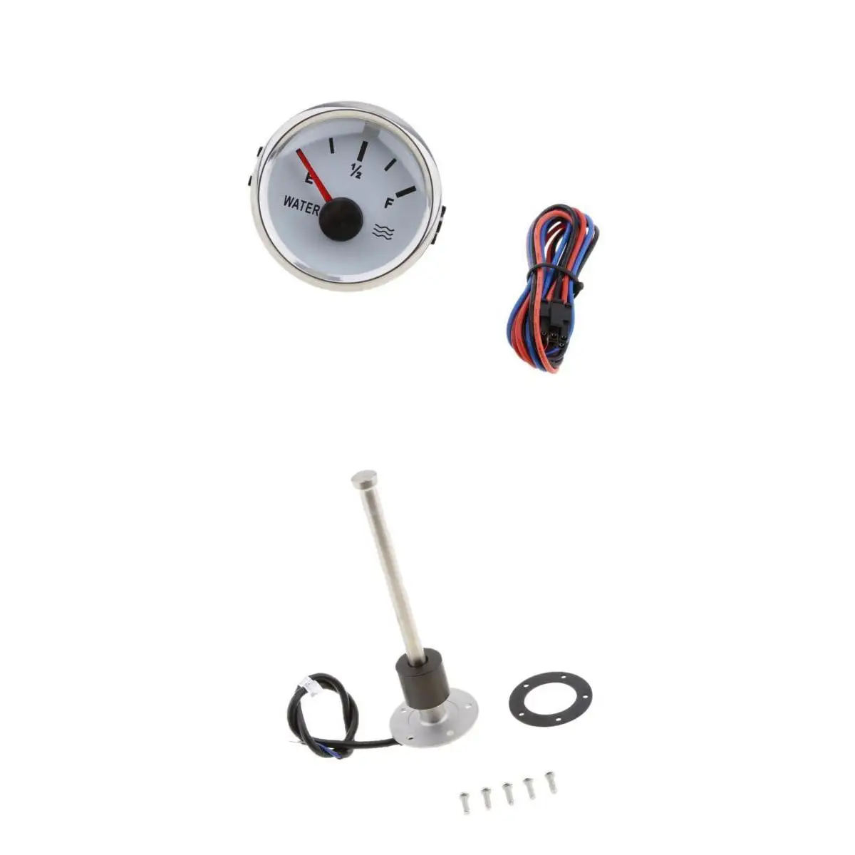 200mm Marine Boat Fuel Level Sensor Sending Unit with Water Tank Round 2inch Gauge White for Boats