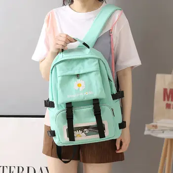 

Flowers Backpack for Girls School Back Pack Women Oxford Soft Waterproof Backbag Green Fresh Fashion Transparent Pouch Bagpack