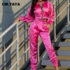 CM.YAYA Sport Bright Solid Women's Set Track Jacket and Pants Suit Active Sweatsuit Tracksuit Two Piece Set Fitness Outfits 1