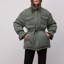 Women Thicken Holiwind 2021 Warm Parka Coat With Belt Women's Winter Bread Coat Outwear Padded Chic Tie Belt Cotton Jackets