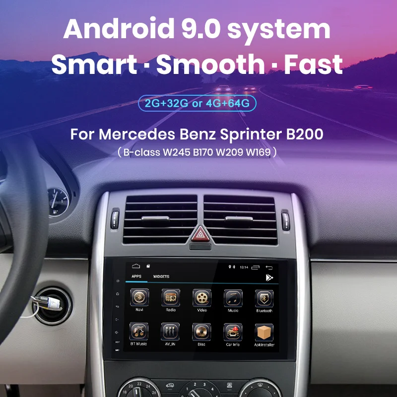 Perfect Junsun Android 9.0 4G+64G Carplay Car Multimedia Radio Player for Mercedes Benz Class W169 B200 W245 Sprinter W906 GPS 2 Din DVD 1