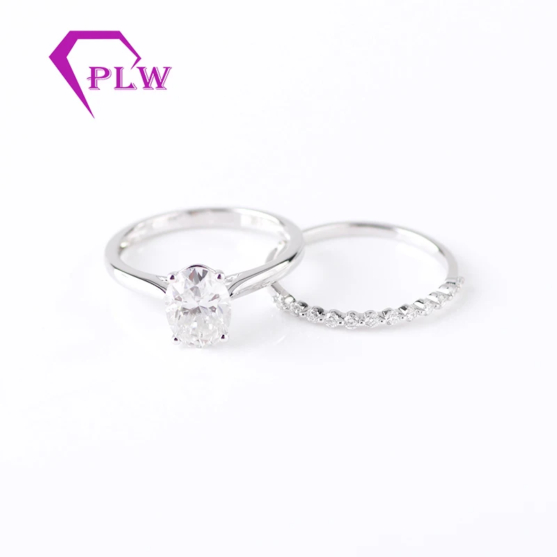 1.50Ct 6*8 мм Овальный Moissanite Бриллиантовая оправа набор обручальных колец 14 к белое золото Роскошные подарки