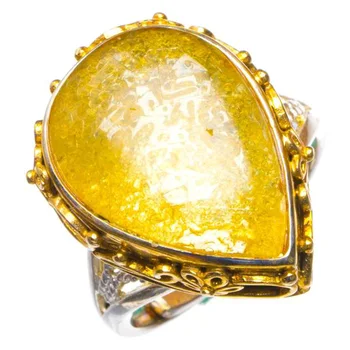 

Natural Amber 14K Gold Plated Opening Handmade 925 Sterling Silver Ring 9.25 D1367