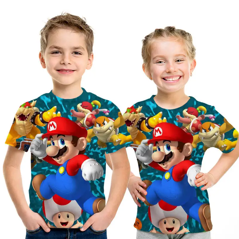 Детская футболка с короткими рукавами героями мультфильмов супер футболки Марио