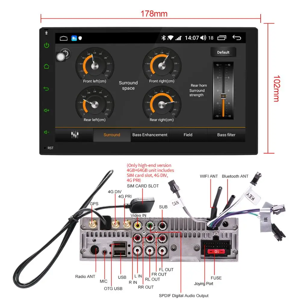 7 &quot2Din Универсальный Android автомобильный стерео радио GPS Carplay DSP SPDIF сабвуфер WiFi 4G SIM