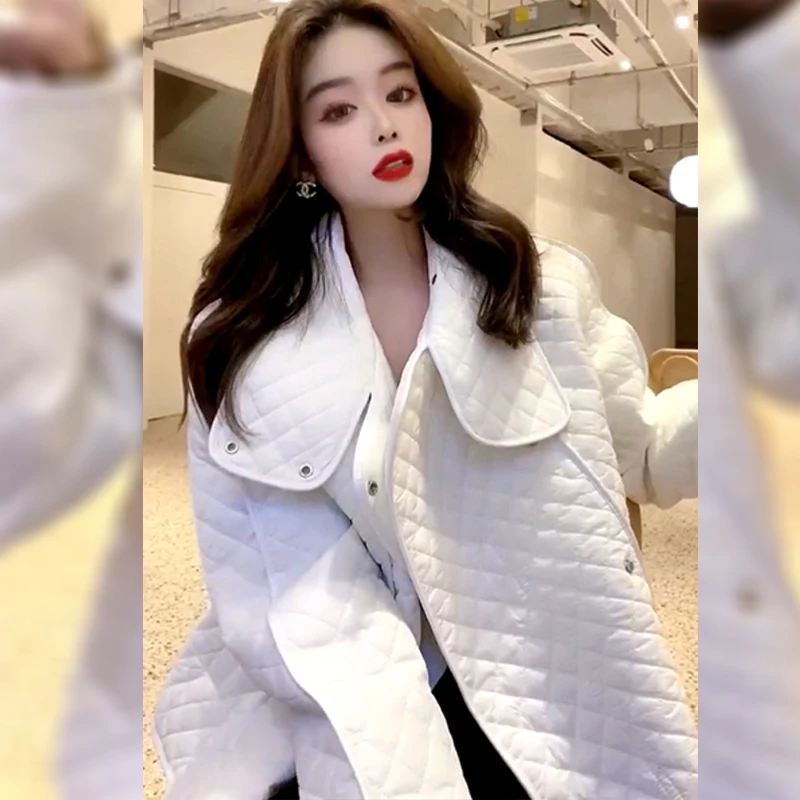 

2021 Fall High-end Diamond Jacket Women's Large Lapel Double-breasted Fashion Long Sleeve Solid Color Top