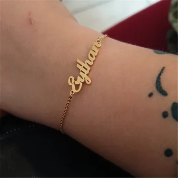 

Stainless Steel Custom Name Bracelet Femme Color Custom Jewelry Nameplate Charm Bracelet For Women