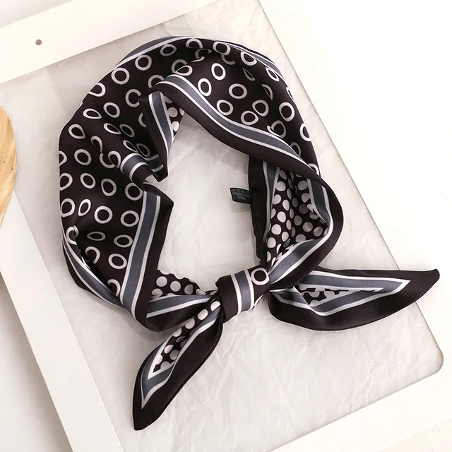 Sweet Love Print Women Small Silk Scarf Handle Bag Ribbons Female Head Scarves Sharp angle Green 90*10cm 59