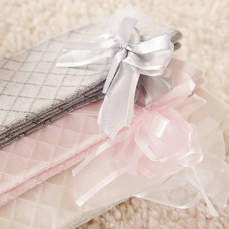 

Spring And Summer-Children Knitted Pure Cotton Rhombus Tube Socks Girls Lace Bow Dance Pantyhose School Uniform Socks