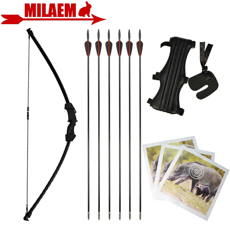 

15lbs Archery Children Bow Arrow Set Recurve Bow Fiberglass Arrows Target Paper Protective Gear Kids Gift Shooting Accessories