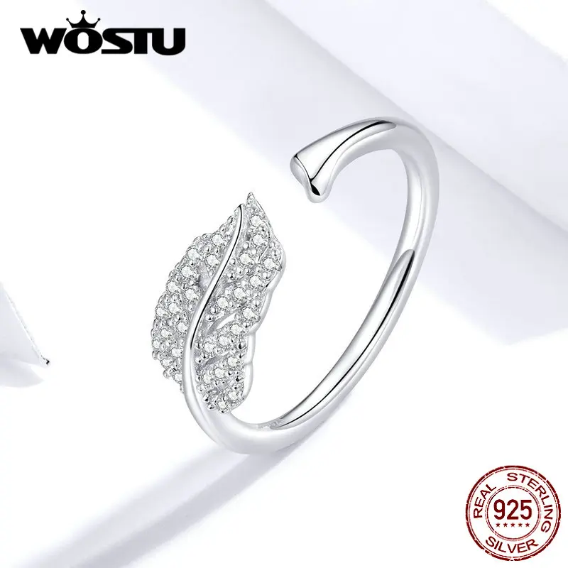 WOSTU, настоящее 925 пробы, Серебряное перо, ювелирный набор, сверкающий циркон, кольца и серьги для женщин, свадебные стильные ювелирные изделия