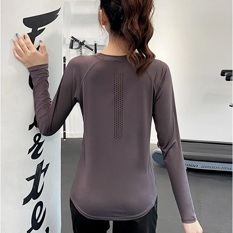 Camisetas deportivas de Yoga para mujer, camisetas de manga larga para entrenamiento y ropa deportiva transpirable secado rápido|Camisetas para correr| - AliExpress