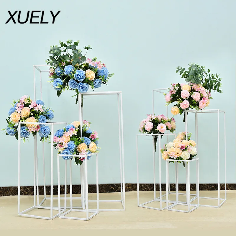 Wedding Prop flower stand arch road lead decor artificial flower wrought metal iron square block wedding birthday party decor