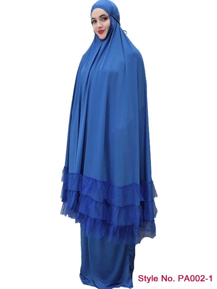 Мусульманская женская молитвенная одежда Khimar юбка комплект длинное платье хиджаб Арабская абайя Jilbab Niqab Afghanistan Clothes For Namaz - Цвет: Blue Prayer Dresses