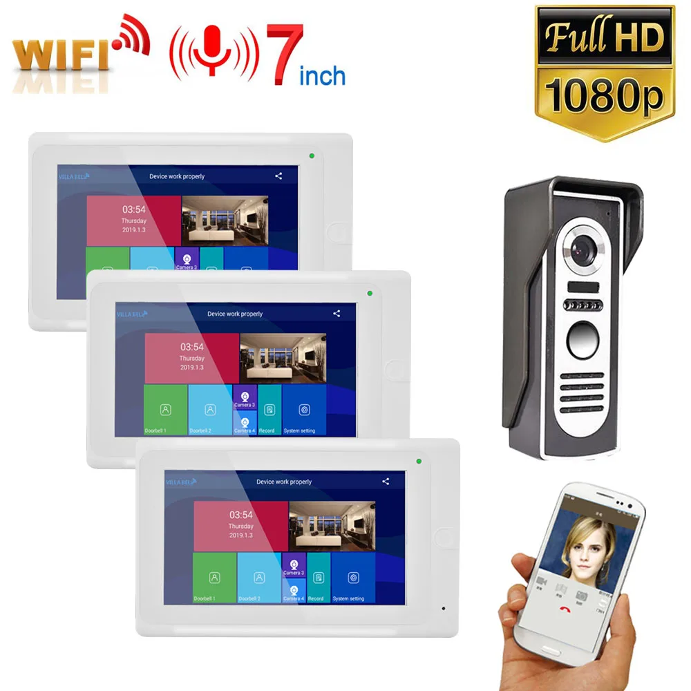 SY703W706WM13 7 дюймовые часы с записью времени Wifi беспроводной видео телефон двери дверной звонок Домофон Система с HD 1080P Проводная камера Поддержка удаленное приложение - Цвет: SY703W706WM13