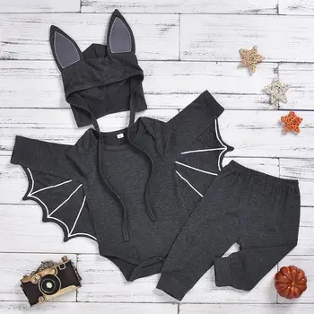 

Unique baby clothes cotton baby jumpsuits halloween children's jumpsuit hat three piece bat