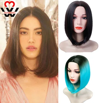 

MANWEIStraight hair Blond Short Bob Synthetic Wig Water Wave Natural Looking Color Blonde wigs for Women Peruca