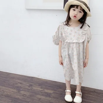 

3717 Girls Dress Summer 2020 Flowers Printed Children Party Dress Girls Costumes Kids Lartern Sleeve 1-7years Princess Dress