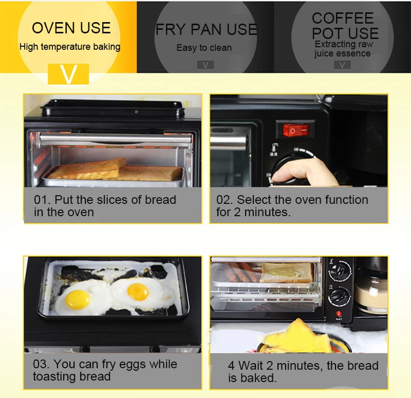 Мульти-Функция машина для завтрака 3-в-1 с жареной жарки Кофе Чай Еда тостер Завтрак машина здоровый уход для тела