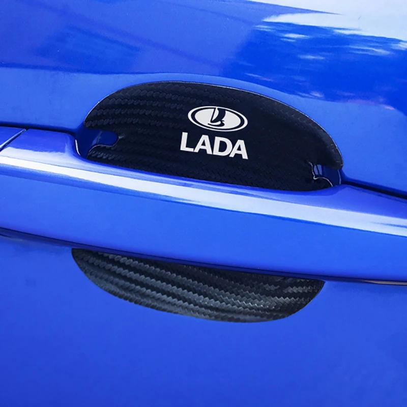 

4Pcs Carbon Fiber Car Door Handle Scratch Protector Leather Stickers Decals For Lada Vesta E1 X30 niva vesta 2107