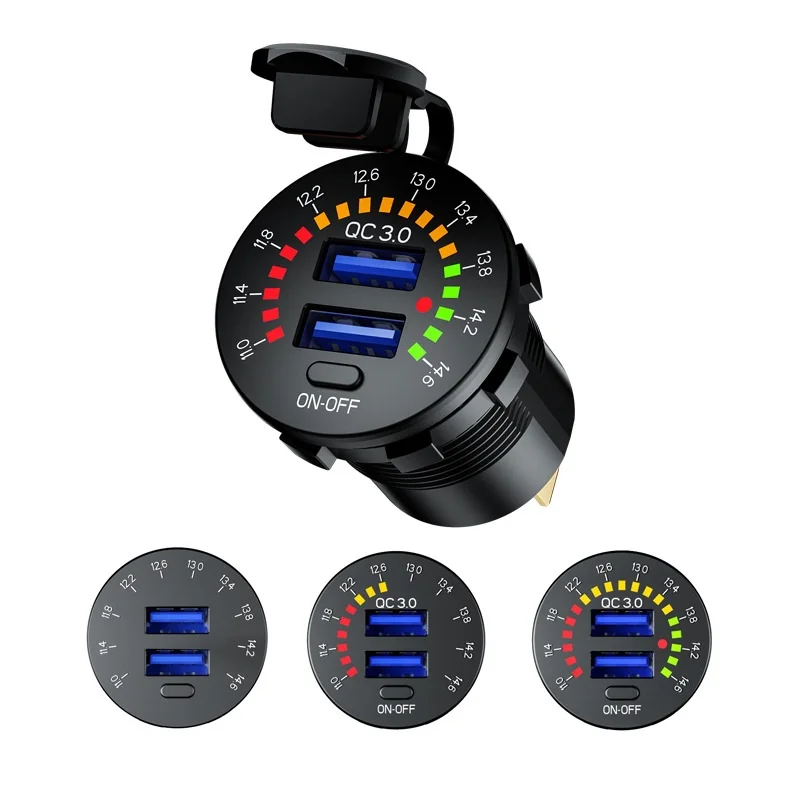 12V 24V Car Charger Quick Charge 3.0 Dual USB Car Charger Waterproof 18W USB Car Charger with LED Voltmeter ON OFF Switch auto usb charger