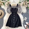 New style dress elegant dress women plus size word bubble sleeve dress female party dress fake two-piece lace skirt 2022spring ► Photo 1/6