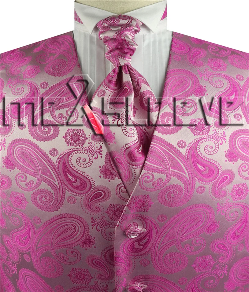 Высокое качество Мужские Необычные Пейсли на заказ свадебный жилет набор - Цвет: pink 2