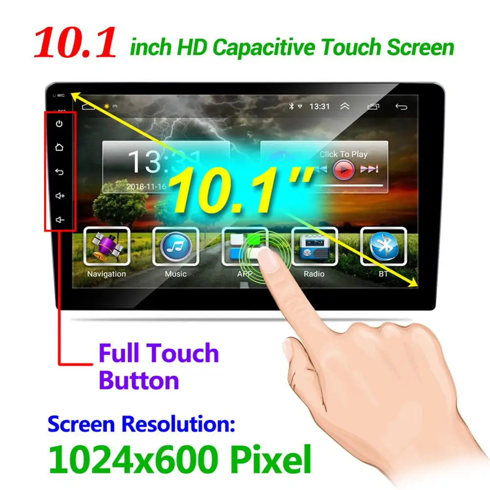 

Car Radio 10.1-inch Bluetooth Mp5 Multimedia Player Universal Car Stereo GPS Navigator 16G Memory for Android 8.1