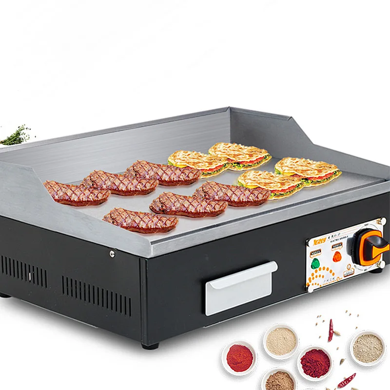 Commercial Electric Grills Roast Machine Stainless Steel Barbecue Griddle Grooved & Flat Large Hotplate Teppanyaki Grill