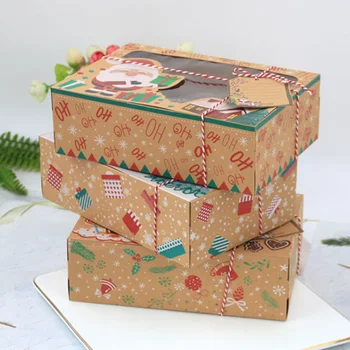 

12pcs Gift Clear Window Rectangle Packing Storage Case Large Candy Cupcake Bakery Christmas Cookie Boxes Muffin Cake Brown Paper