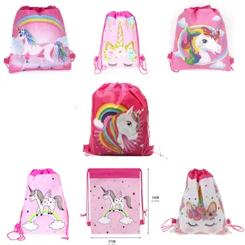 

6/12/24pcsUnicorn Drawstring bag for Girls Travel Storage Package Cartoon School Backpacks Children Birthday Party Favors